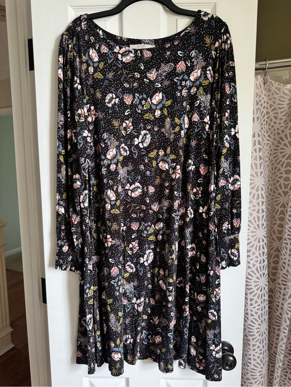 LOFT Black Floral Long Sleeve Dress